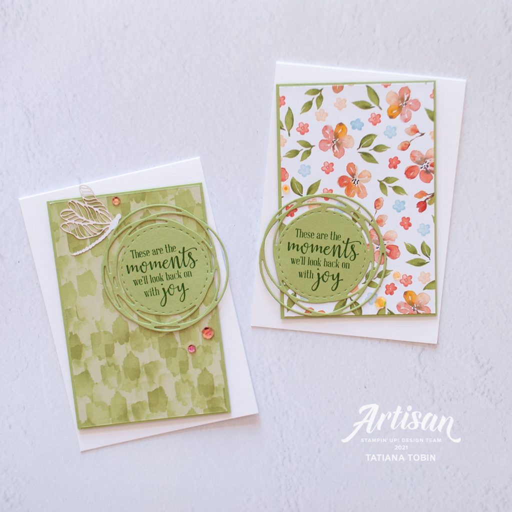 Tatiana Creative Stamping Adventure 2021 Artisan Design Team Member - One Sheet Wonder for the A4 carmaker featuring the Peaceful Moments stamp set and You're A Peach DSP both from Stampin' Up!®