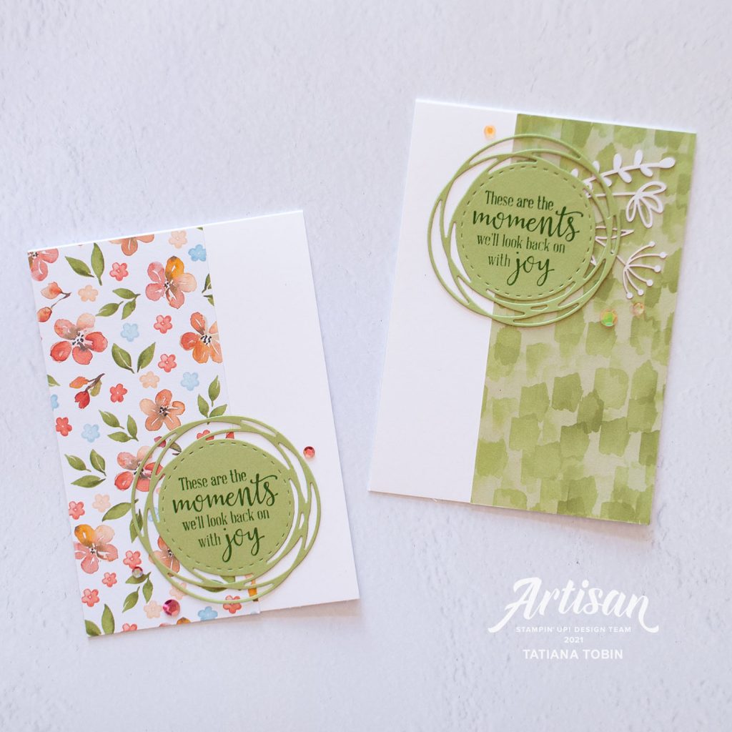 Tatiana Creative Stamping Adventure 2021 Artisan Design Team Member - One Sheet Wonder for the A4 carmaker featuring the Peaceful Moments stamp set and You're A Peach DSP both from Stampin' Up!®