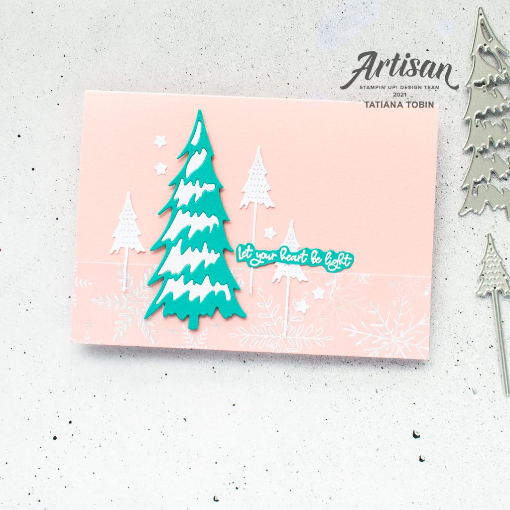 Tatiana Creative Stamping Adventure 2021 Artisan Design Team Member - 6"x6" One Sheet Wonder cards using Whimsical Trees Bundle and Whimsy & Wonder DSP from Stampin' Up!®