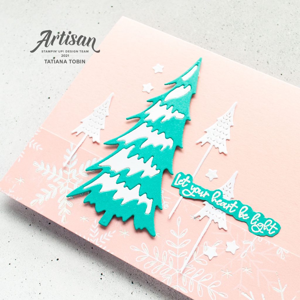 Tatiana Creative Stamping Adventure 2021 Artisan Design Team Member - 6"x6" One Sheet Wonder cards using Whimsical Trees Bundle and Whimsy & Wonder DSP from Stampin' Up!®