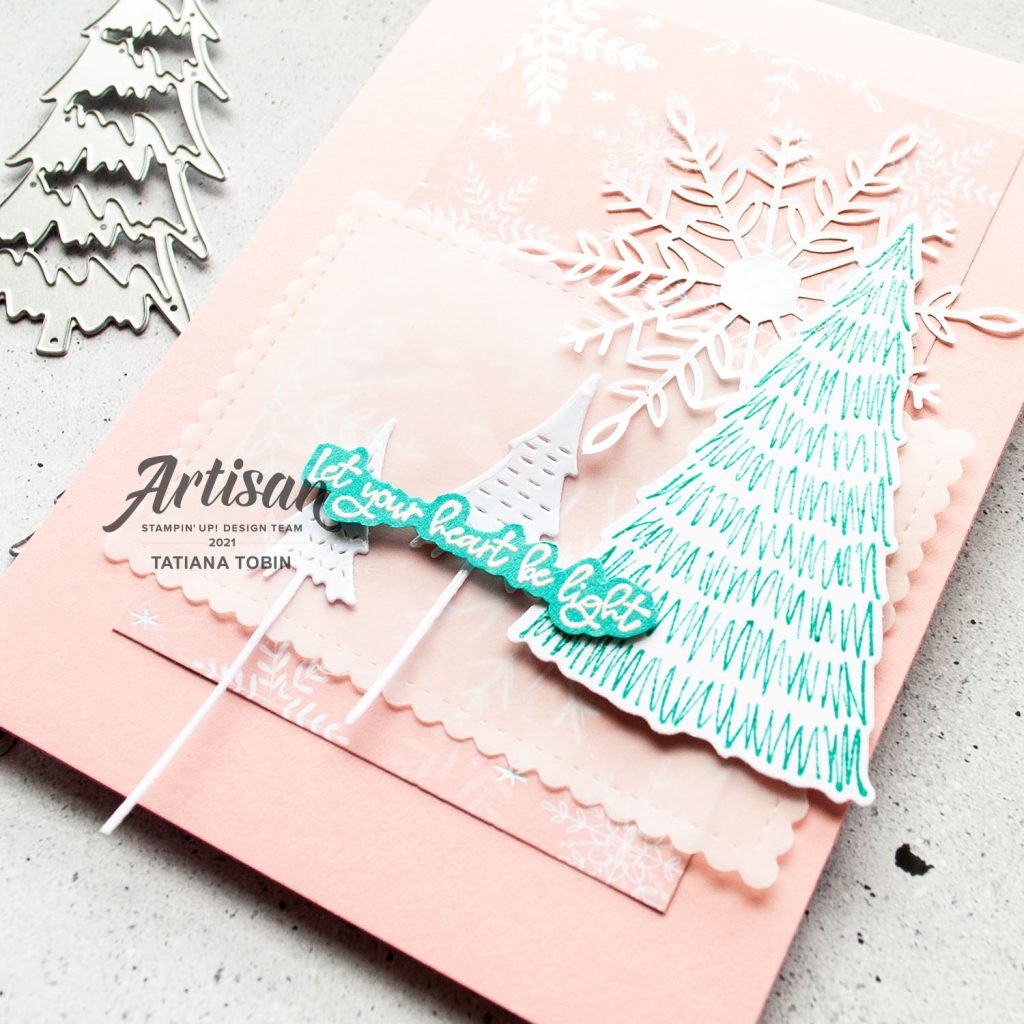 Tatiana Creative Stamping Adventure 2021 Artisan Design Team Member - 6"x6" One Sheet Wonder cards using Whimsical Trees Bundle and Whimsy & Wonder DSP from Stampin' Up!®