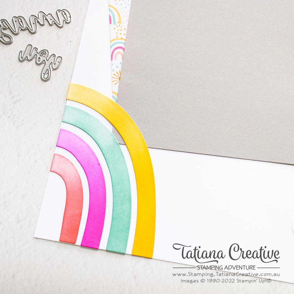 Tatiana Creative Stamping Adventure - Amazing You Sunshine & Rainbows Scrapbook Page using Sunshine & Rainbows DSP and Brilliant Rainbow Dies from Stampin' Up!®