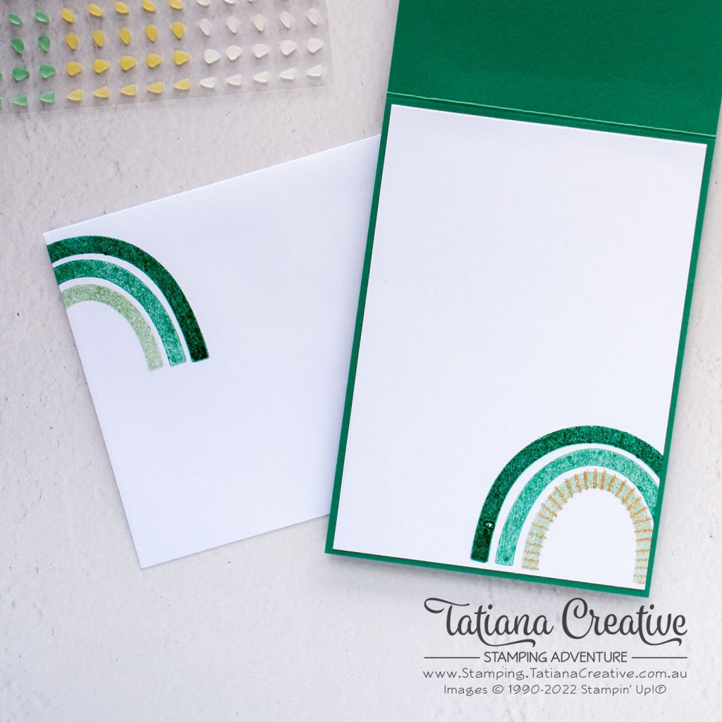 Tatiana Creative Stamping Adventure - Green Monochromatic Rainbow Birthday Card using Rainbow Of Happiness stamp set from Stampin' Up!®