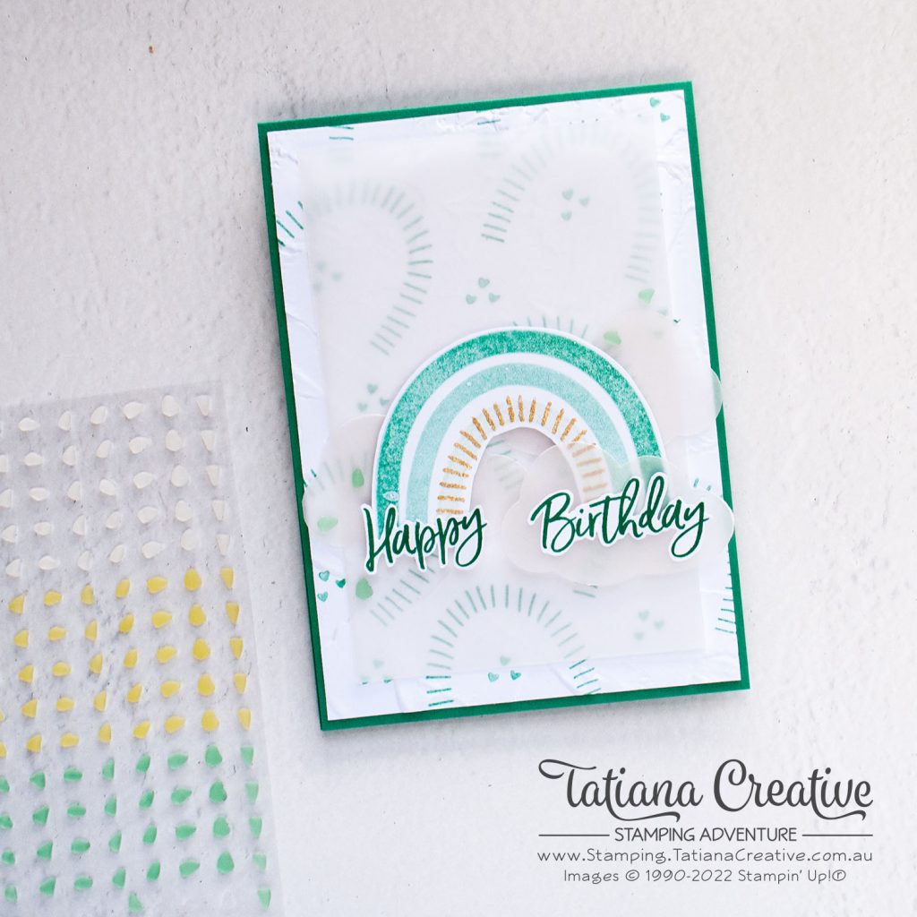 Tatiana Creative Stamping Adventure -  Green Monochromatic Rainbow Birthday Card using Rainbow Of Happiness stamp set from Stampin' Up!®