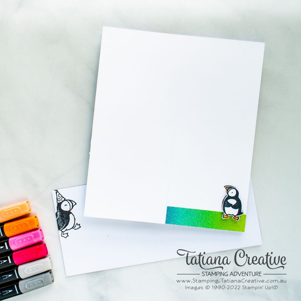 Tatiana Creative Stamping Adventure - Party Puffins Interactive Slimline Card using Party Puffins stamp set from Stampin' Up!®