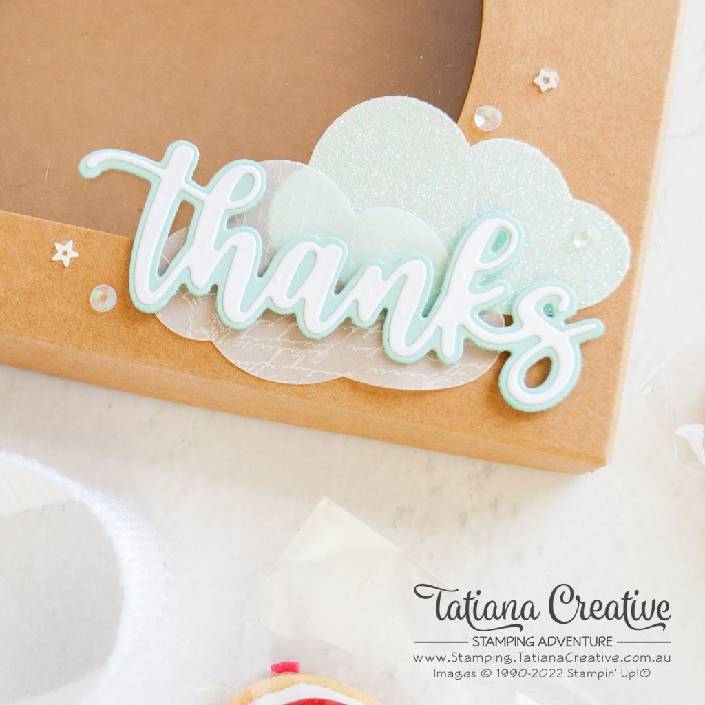 Tatiana Creative Stamping Adventure - Rainbow Cookies Kraft Gift Boxes from Crafting Retreat using Amazing Thanks Dies and Cloud Punch both from Stampin' Up!®