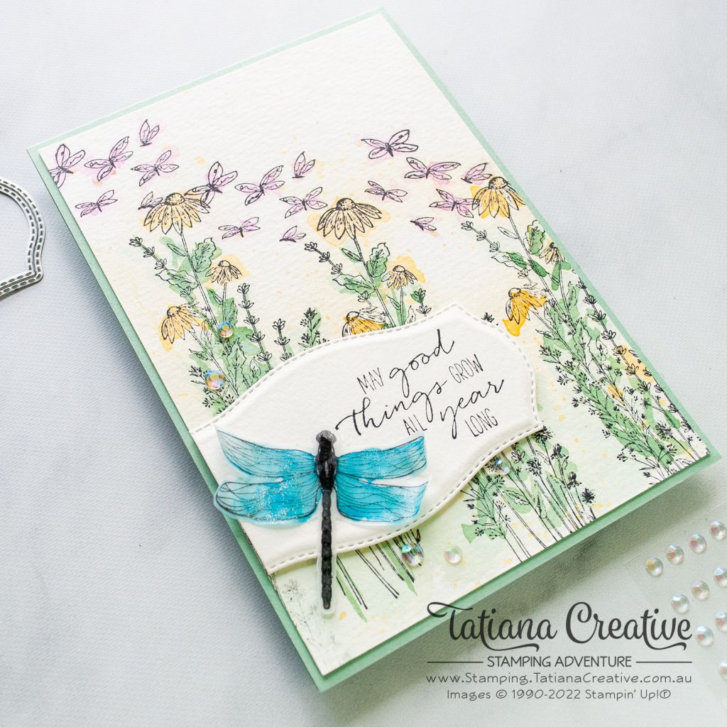 Tatiana Creative Stamping Adventure - Watercolour Dragonfly Garden Card using Dragonfly Garden Bundle from Stampin' Up!®