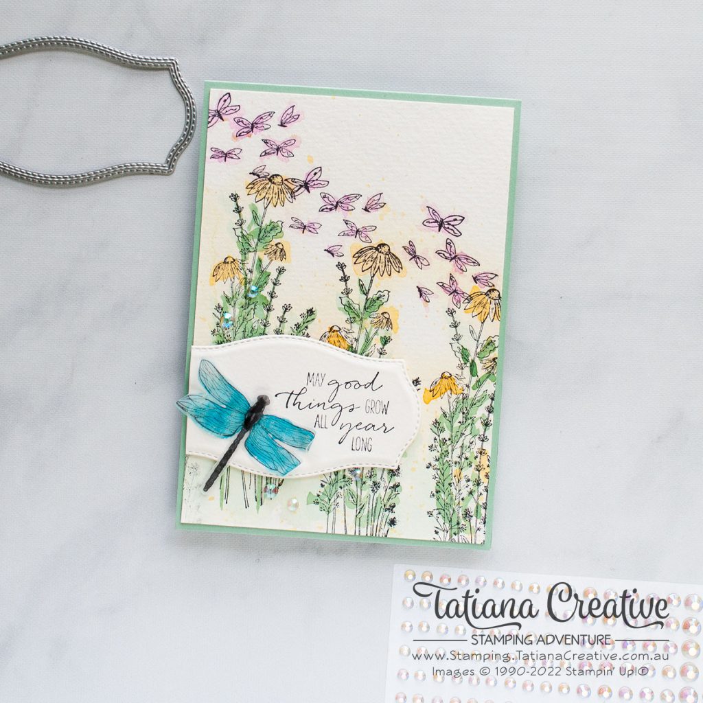 Tatiana Creative Stamping Adventure -  Watercolour Dragonfly Garden Card using Dragonfly Garden Bundle from Stampin' Up!®