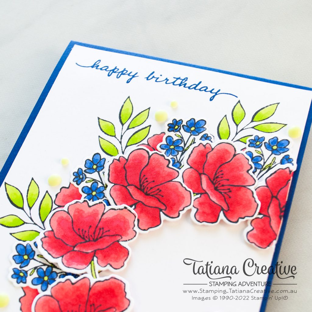 Tatiana Creative Stamping Adventure - Offset Wreath Birthday card using Happiness Abounds Bund from Stampin' Up!® for Stampin' Fancy Friday Color Challenge