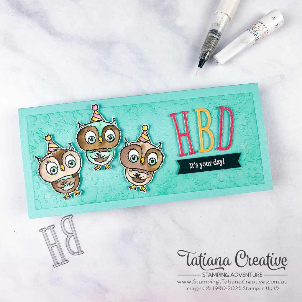 Tatiana Creative Stamping Adventure - Slimline Birthday Card using SAB Adorable Owls stamp set from Stampin' Up!®